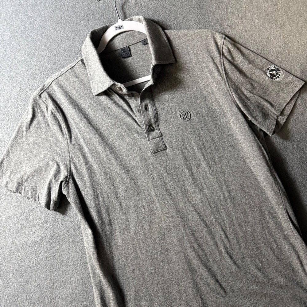 G/FORE Mens Gray Trinity Forest Golf Club Cotton Polo Shirt Size S